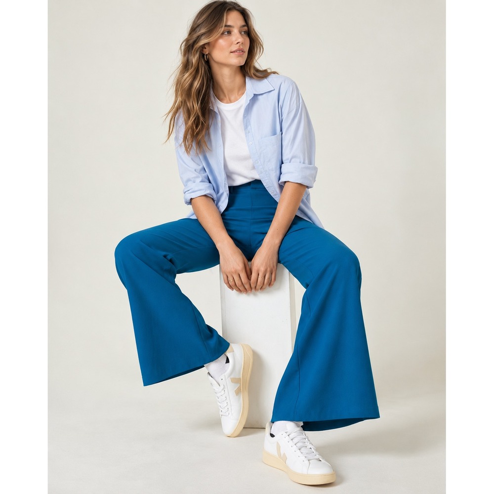 ANTHROPOLOGIE HUTCH Women MEDIUM Pants Wide Leg Flare Bootcut Stretch Blue Blush